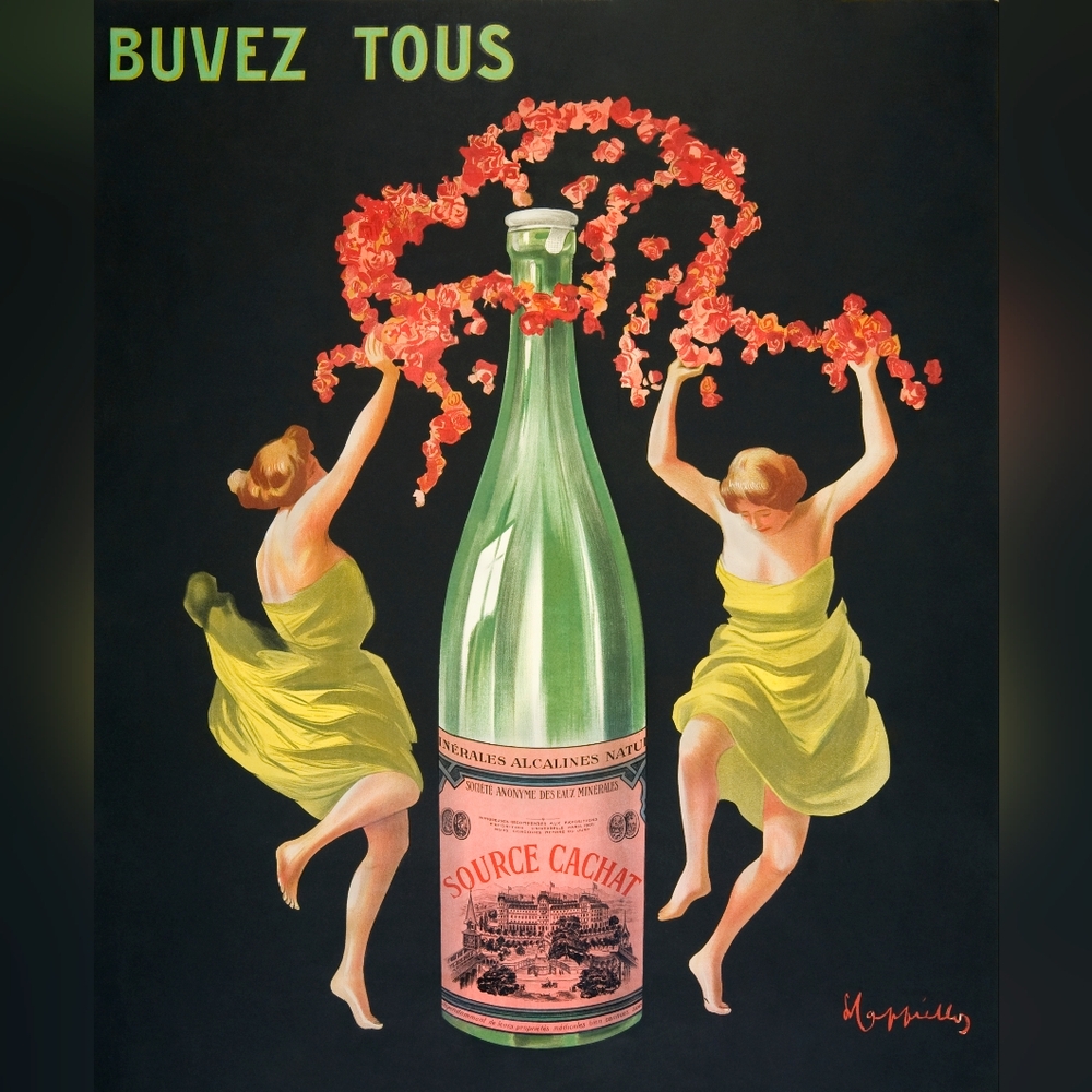 Vintage Style Art Print with Green Bottle and Dancers